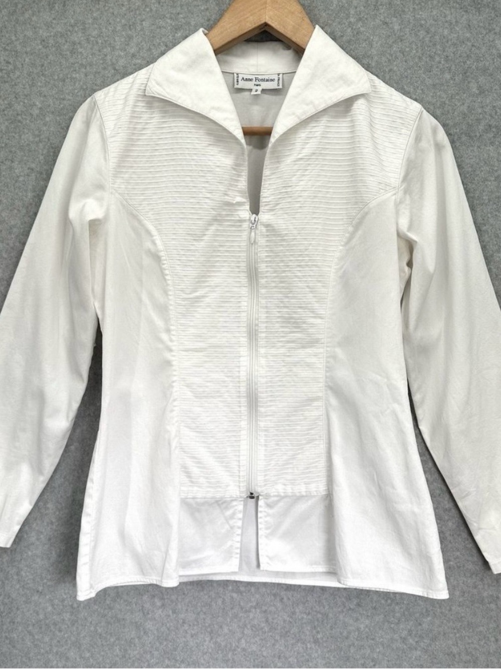 Anne Fontaine White Textured Zip-Front Jacket